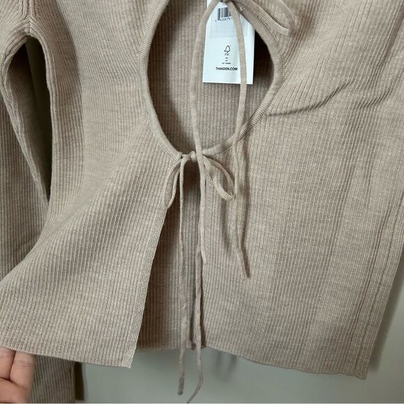 Thakoon Sweater Turtleneck Open Back Oatmeal Tan Merino Wool Casual Soft Cozy - Picture 8 of 11